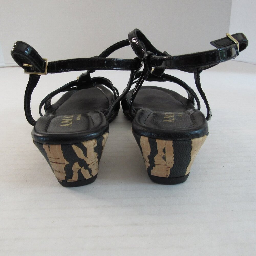 Amalfi Black T Strap Gold Animal Print Cork Wedge Heeled Sandal Size 5 1/2 M - Picture 7 of 8